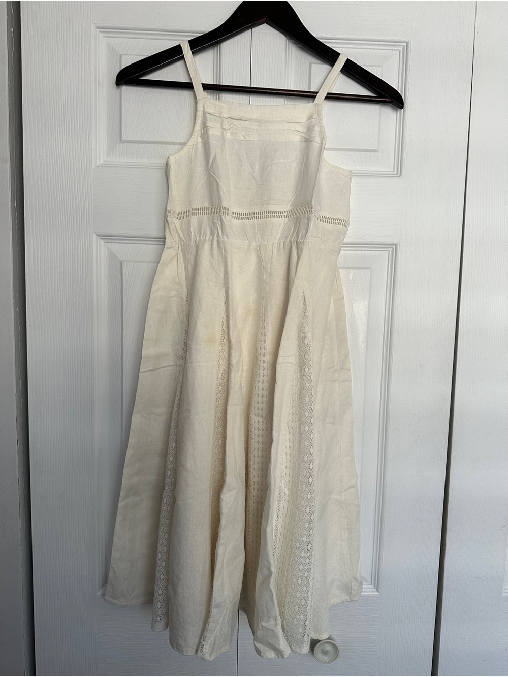 11-12Y. Zara Cream Spaghetti-Strap Eyelet Sundress